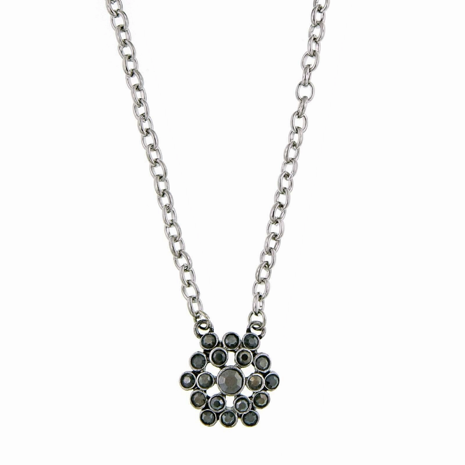 1928 Jewelry Hematite Cluster Pendant Necklace 16"   3" Extender