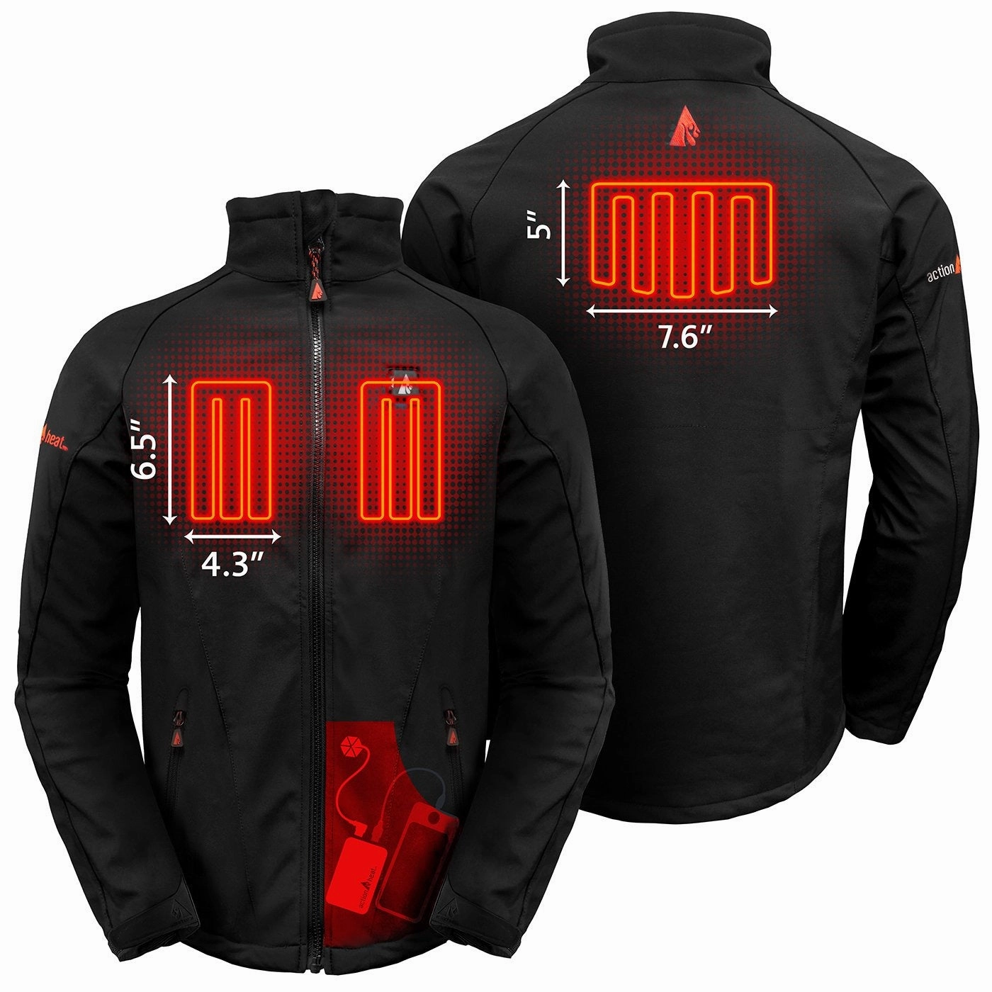 ActionHeat AH-JKT-5V-01-XXL Men's 5V Battery Heated Jacket, 2XL Black