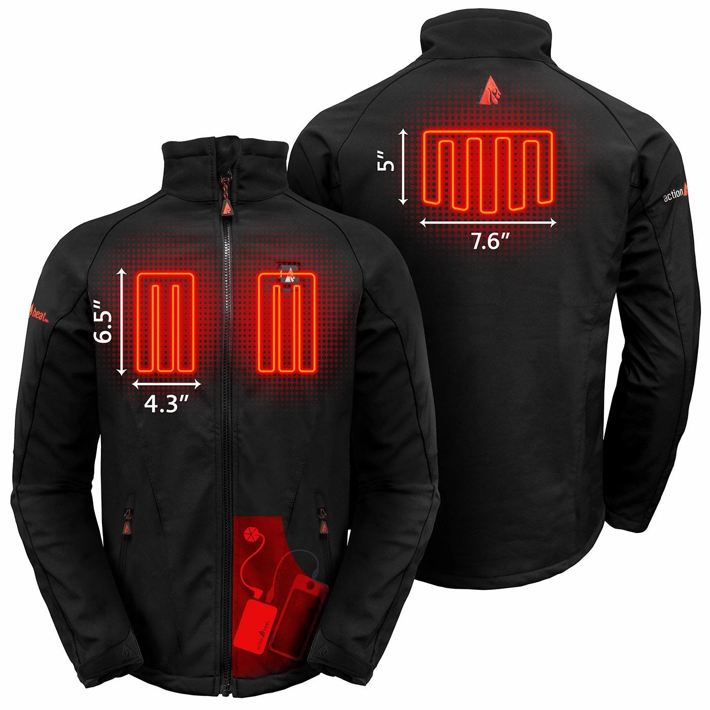 ActionHeat AH-JKT-5V-01-XXL Men's 5V Battery Heated Jacket, 2XL Black