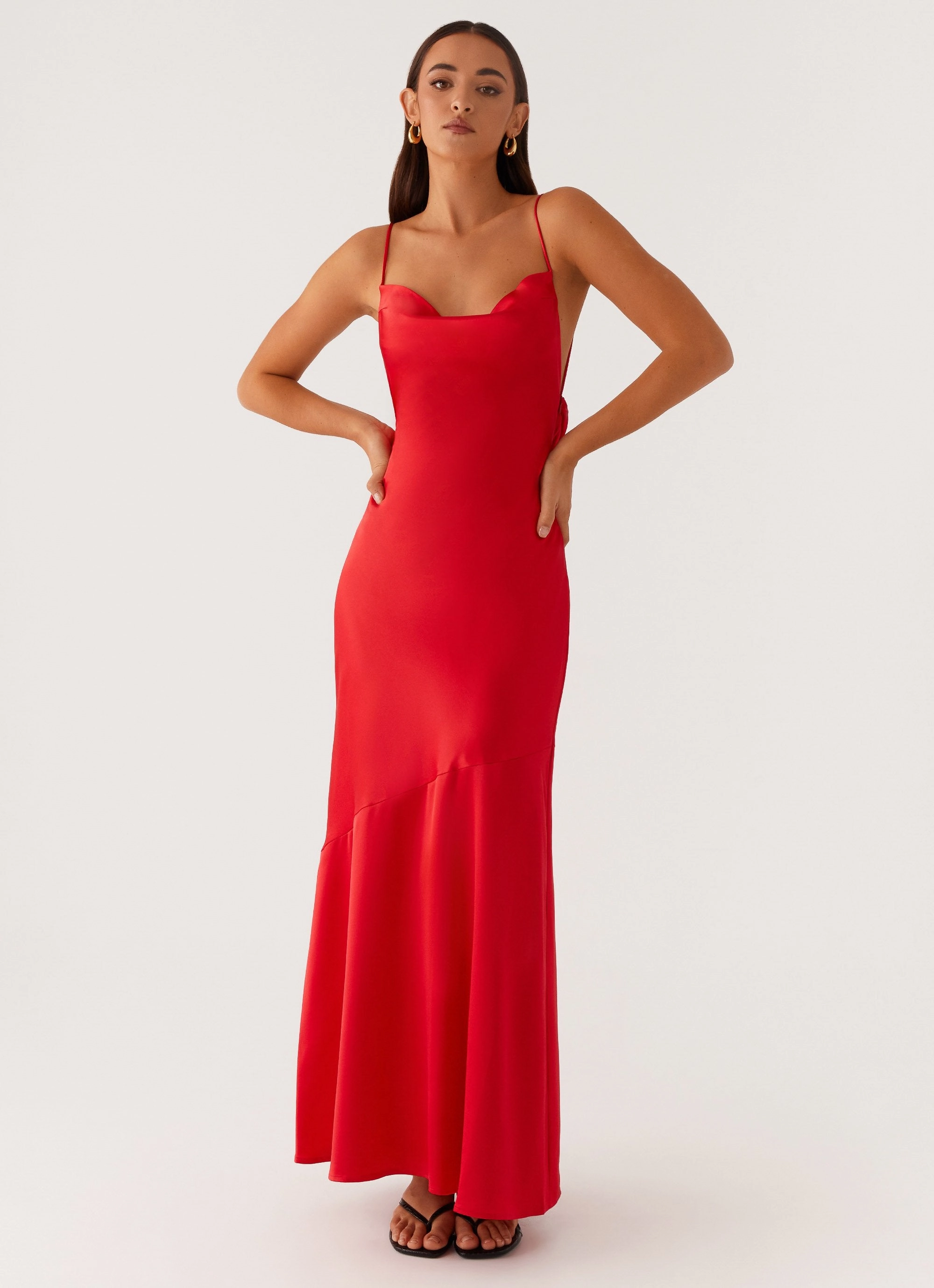 Alianna Cowl Neck Satin Maxi Dress - Red