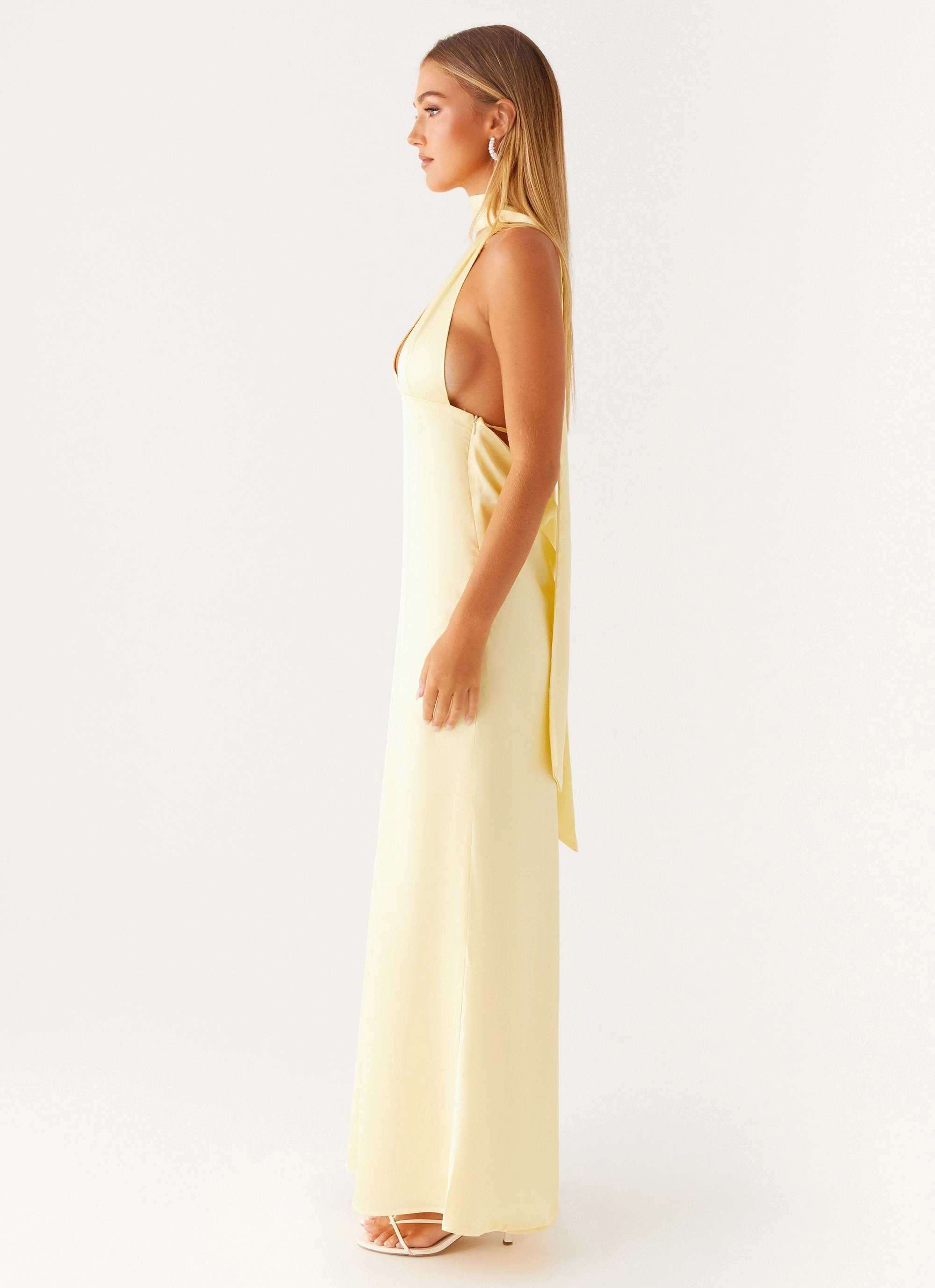 Alicia Satin Halter Maxi Dress - Yellow