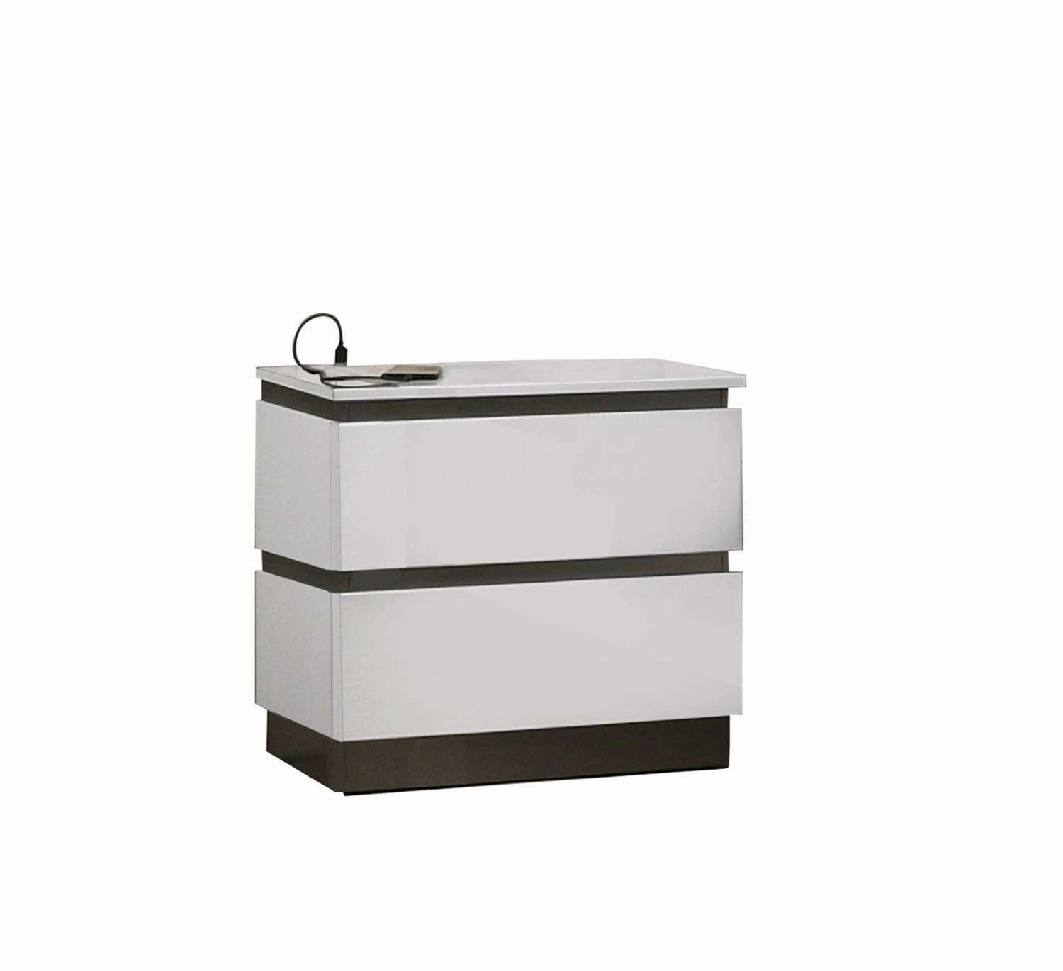 Allister Night Table - White, Gunmetal Grey