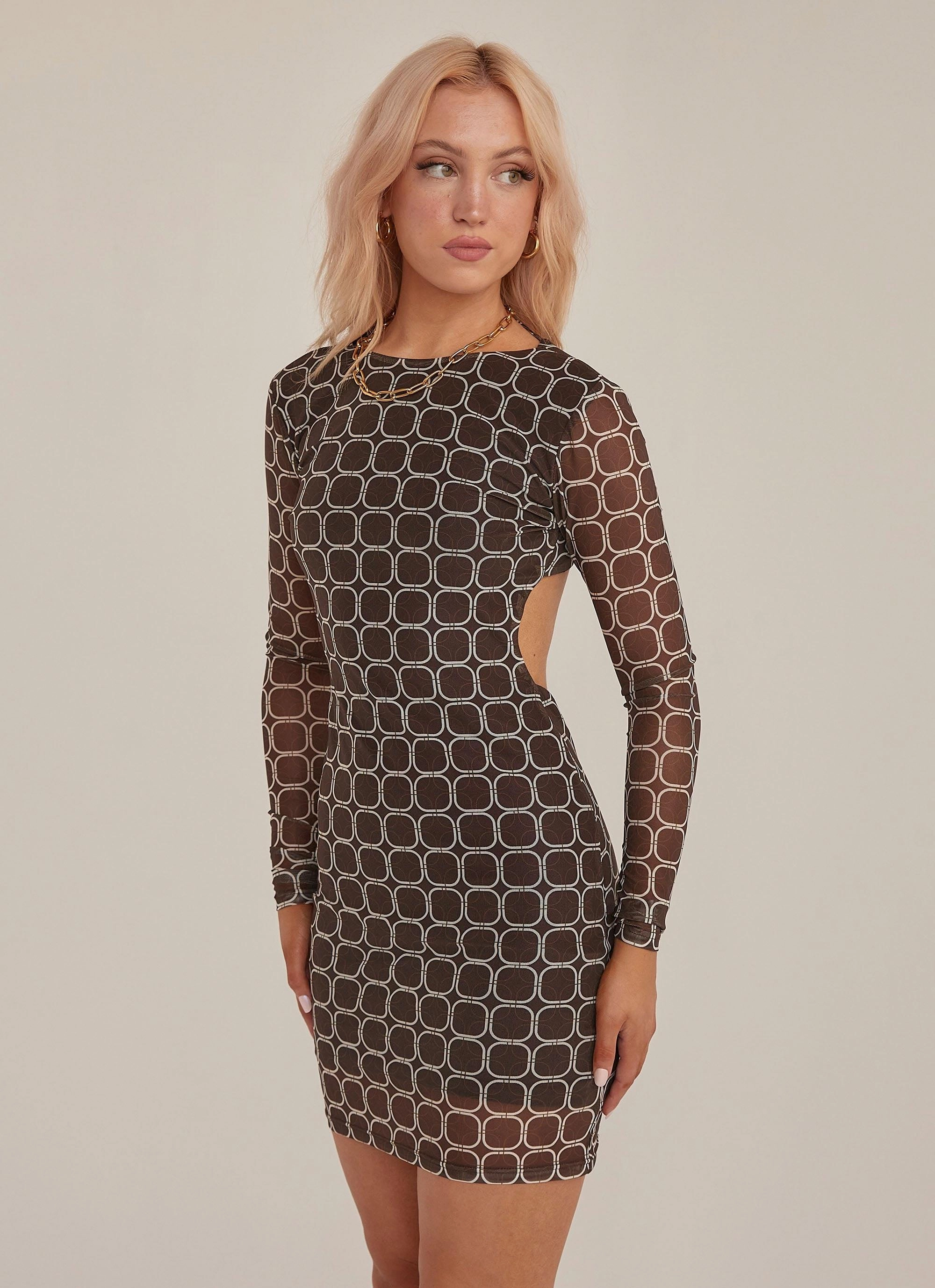Backstage With You Mini Dress - Chocolate Geo