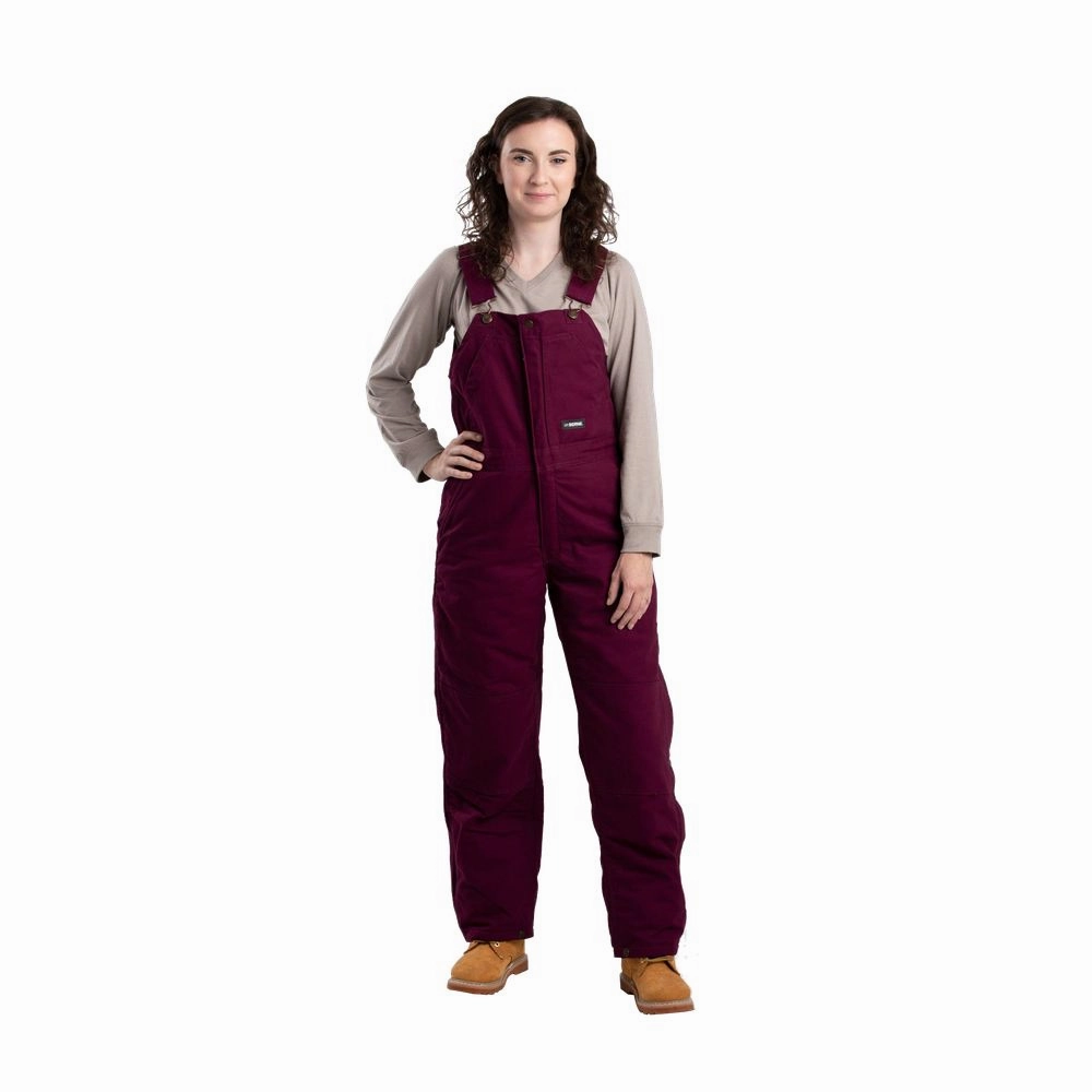 Berne Softstone Duck Insulated Bib Overalls for Ladies - Plum - L - Regular