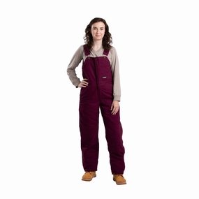 Berne Softstone Duck Insulated Bib Overalls for Ladies - Plum - L - Regular