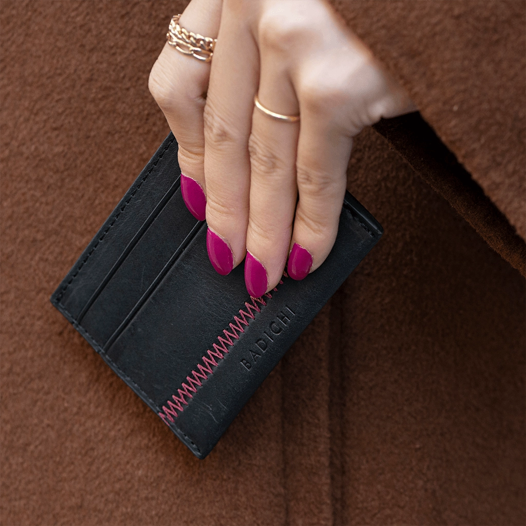 Black Denim Leather Card Case