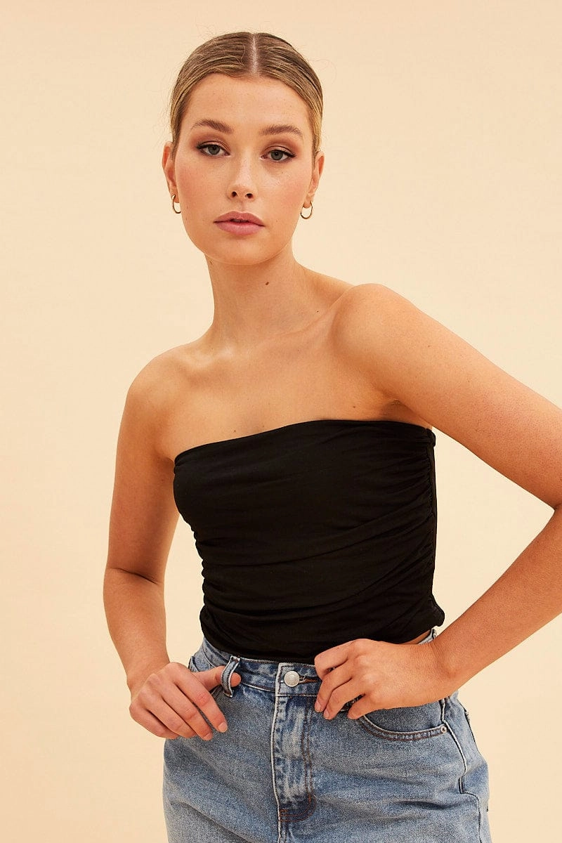 Black Essential Ruched Crop Bandeau