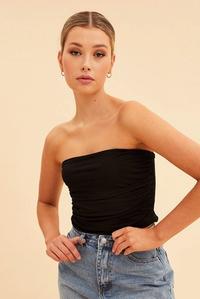Black Essential Ruched Crop Bandeau