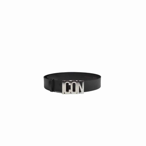 Black Leather Be Icon Plaque Belt