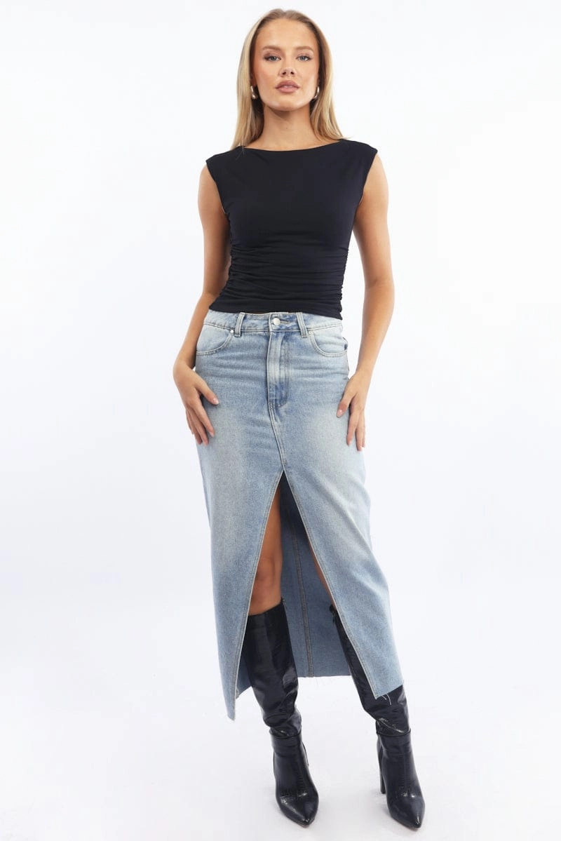 Black Supersoft Top Side Ruched Sleeveless