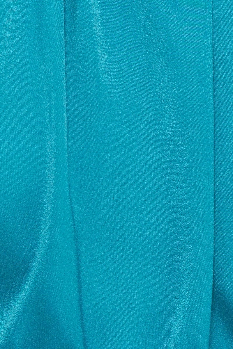 Blue Crop Top Short Sleeve Satin