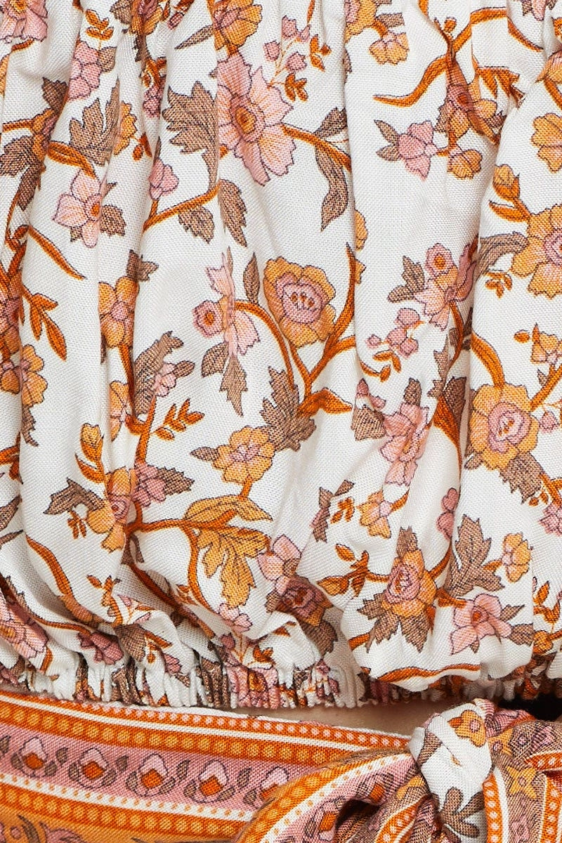 Border Print Crop Top Short Sleeve