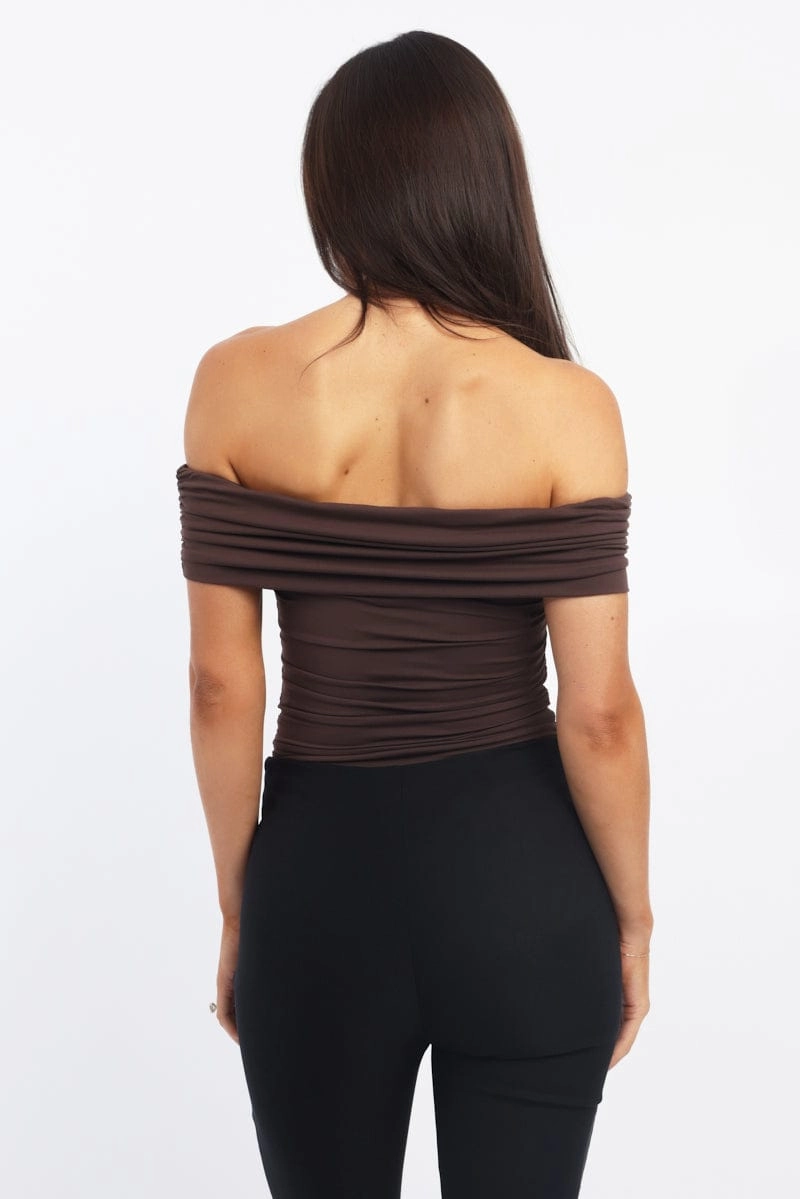 Brown Off Shoulder Bodysuit Supersoft