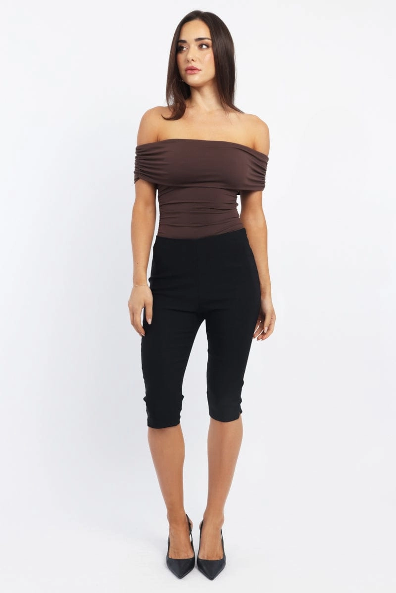 Brown Off Shoulder Bodysuit Supersoft