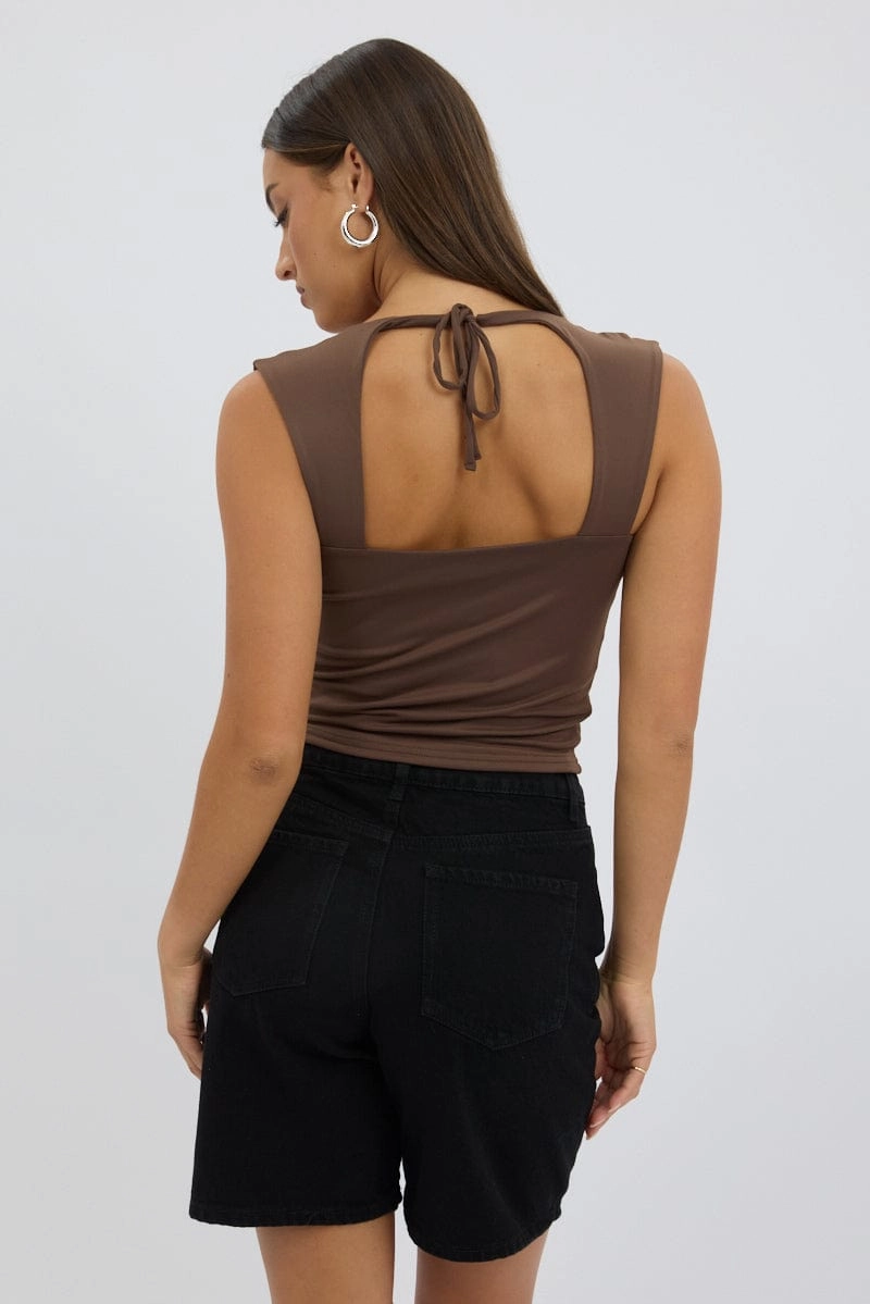 Brown Top Sleeveless Sweetheart Neck Supersoft