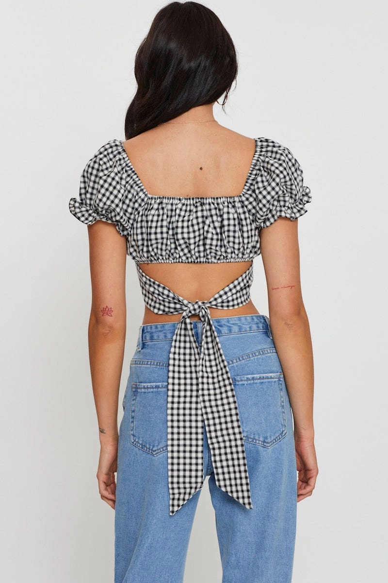 Check Crop Top Short Sleeve