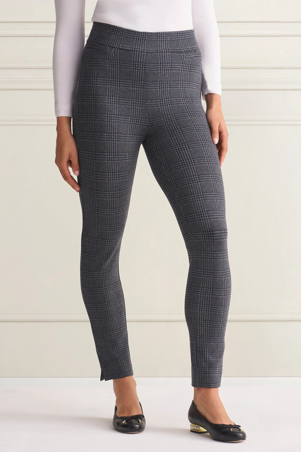 Check Ponte Pant - Charcoal Check