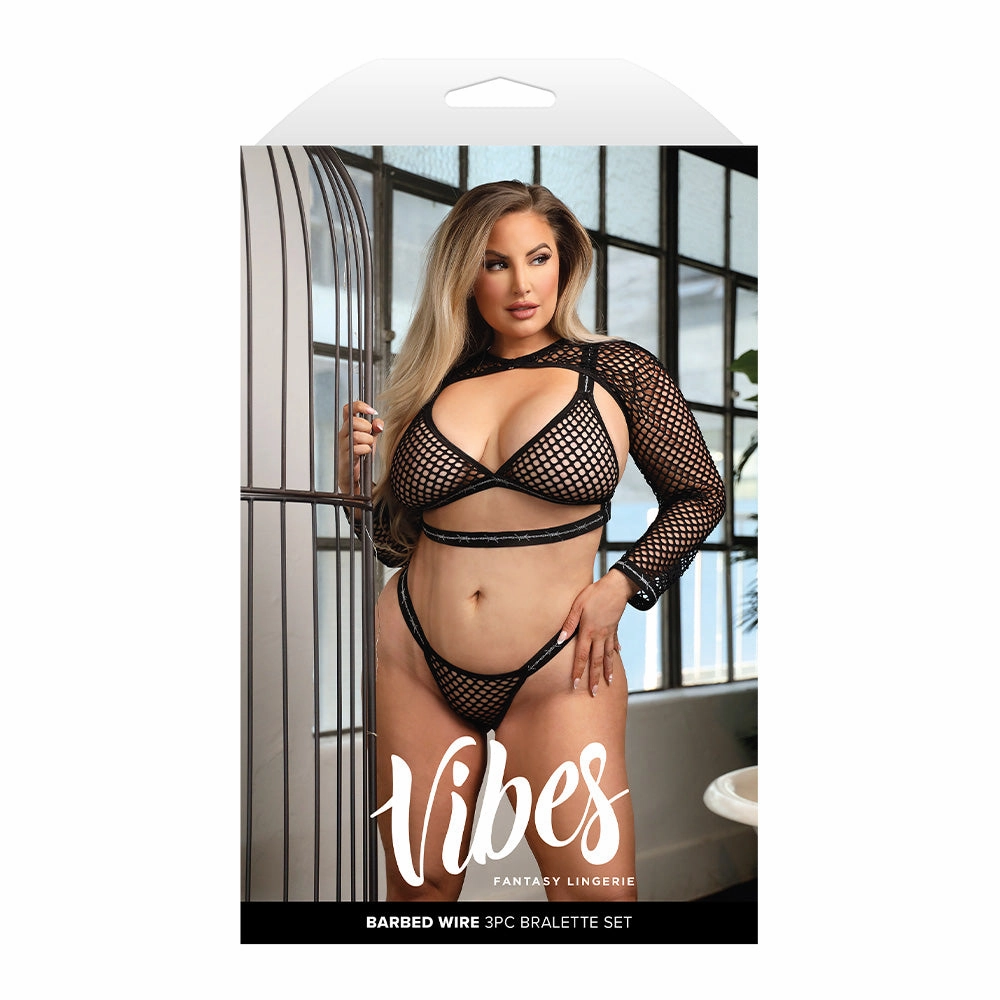 Fantasy Lingerie Vibes Barbed Wire Fishnet 3-Piece Set - Curvy