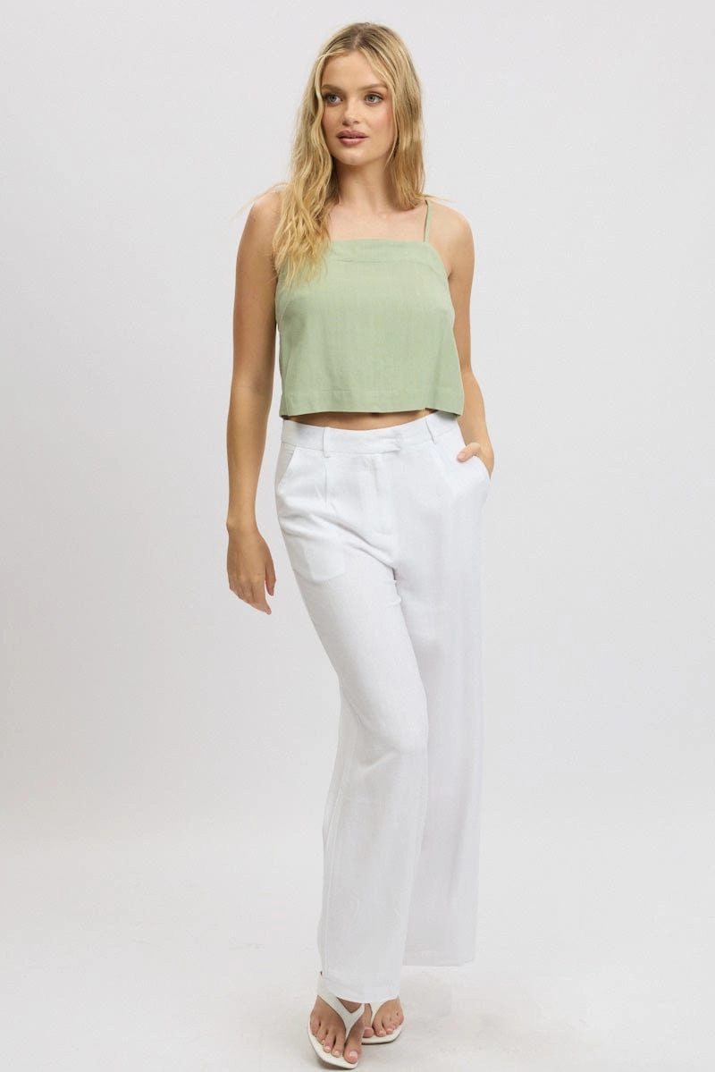 Green Cami Top Sleeveless Linen Blend