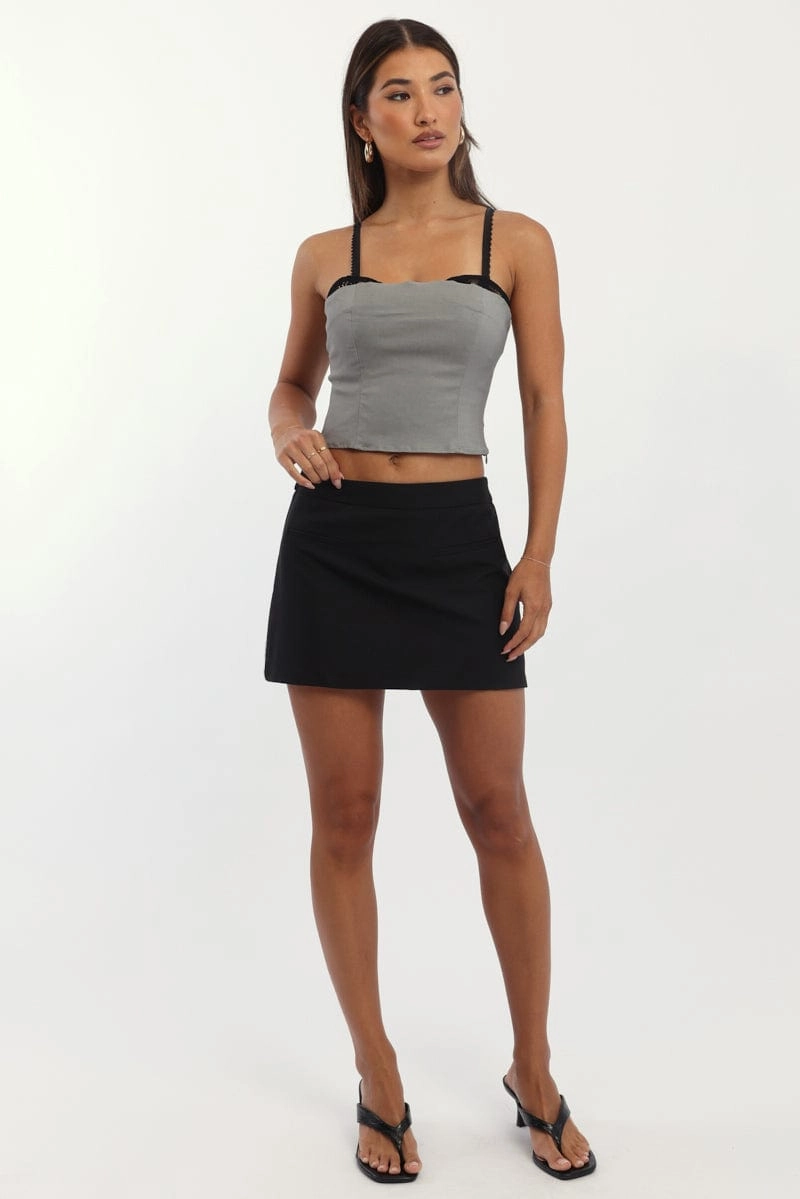 Grey Cami Bandeau Sleeveless Sweetheart Neckline