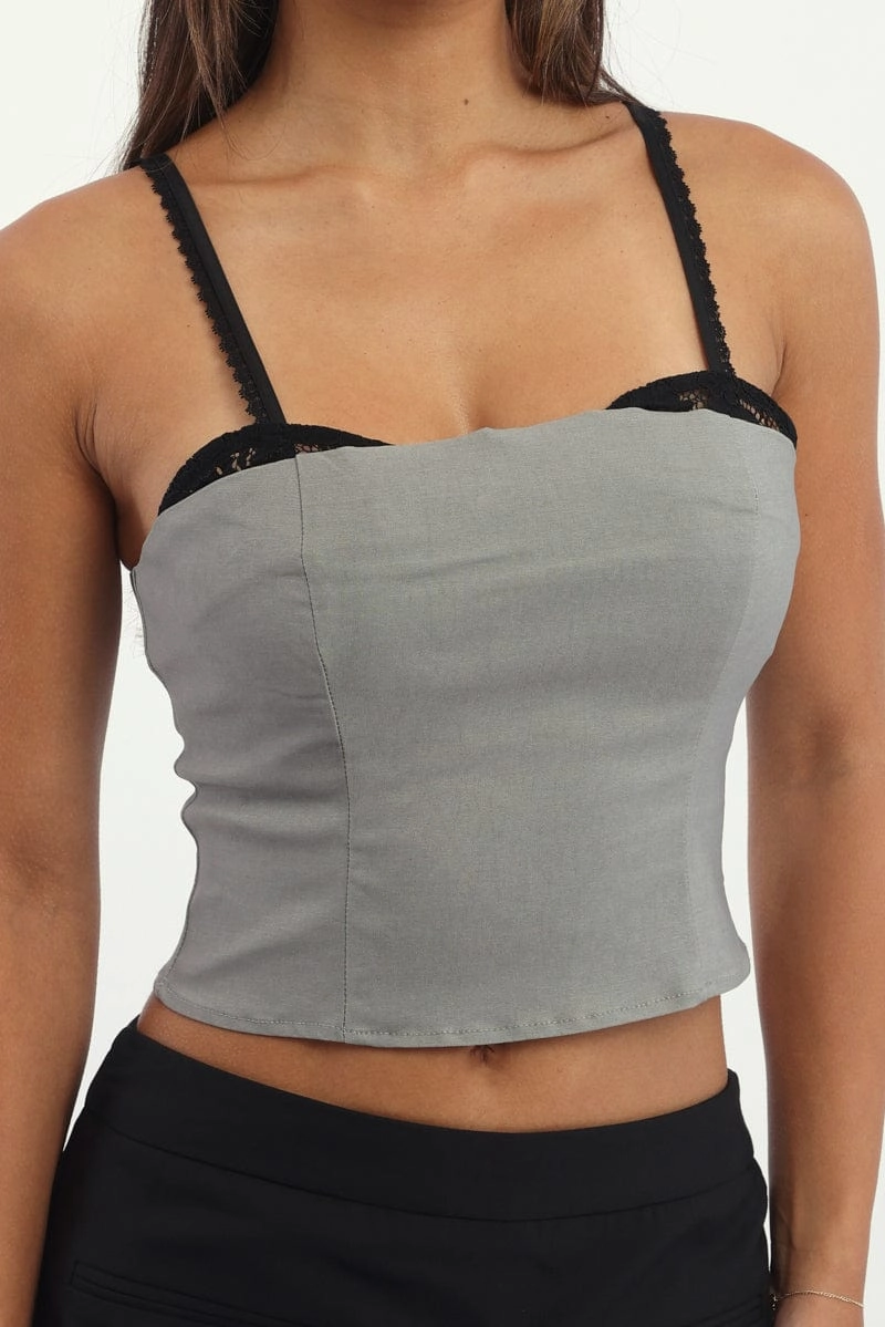 Grey Cami Bandeau Sleeveless Sweetheart Neckline