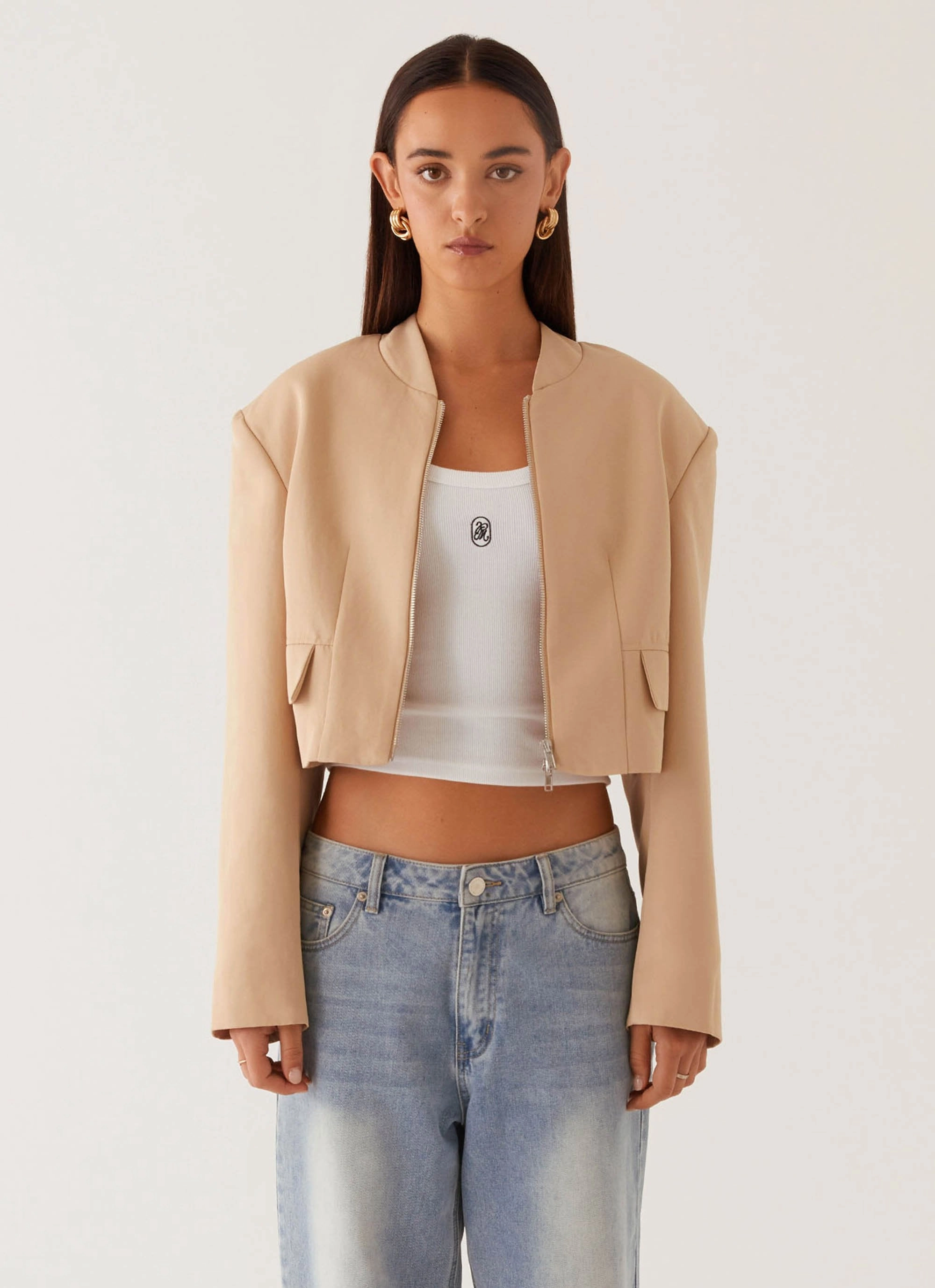 Halyn Cropped Bomber Jacket - Brown