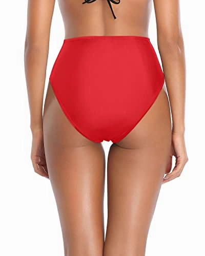 High Waisted Bikini Bottoms Tummy Control Swim Bottoms-Red