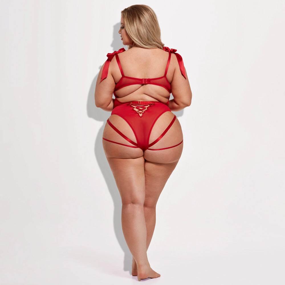 House of Desire Melrose Tie-Shoulder Strappy Rear Teddy - Curvy