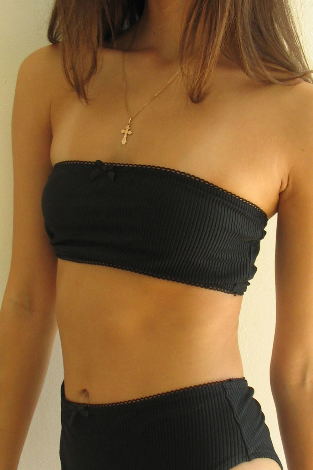 Jada Ribbed Bandeau Bikini Top - Midnight