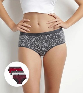 Lot de 5 shorties femme coton stretch Rouge motifs coeurs Les Pockets