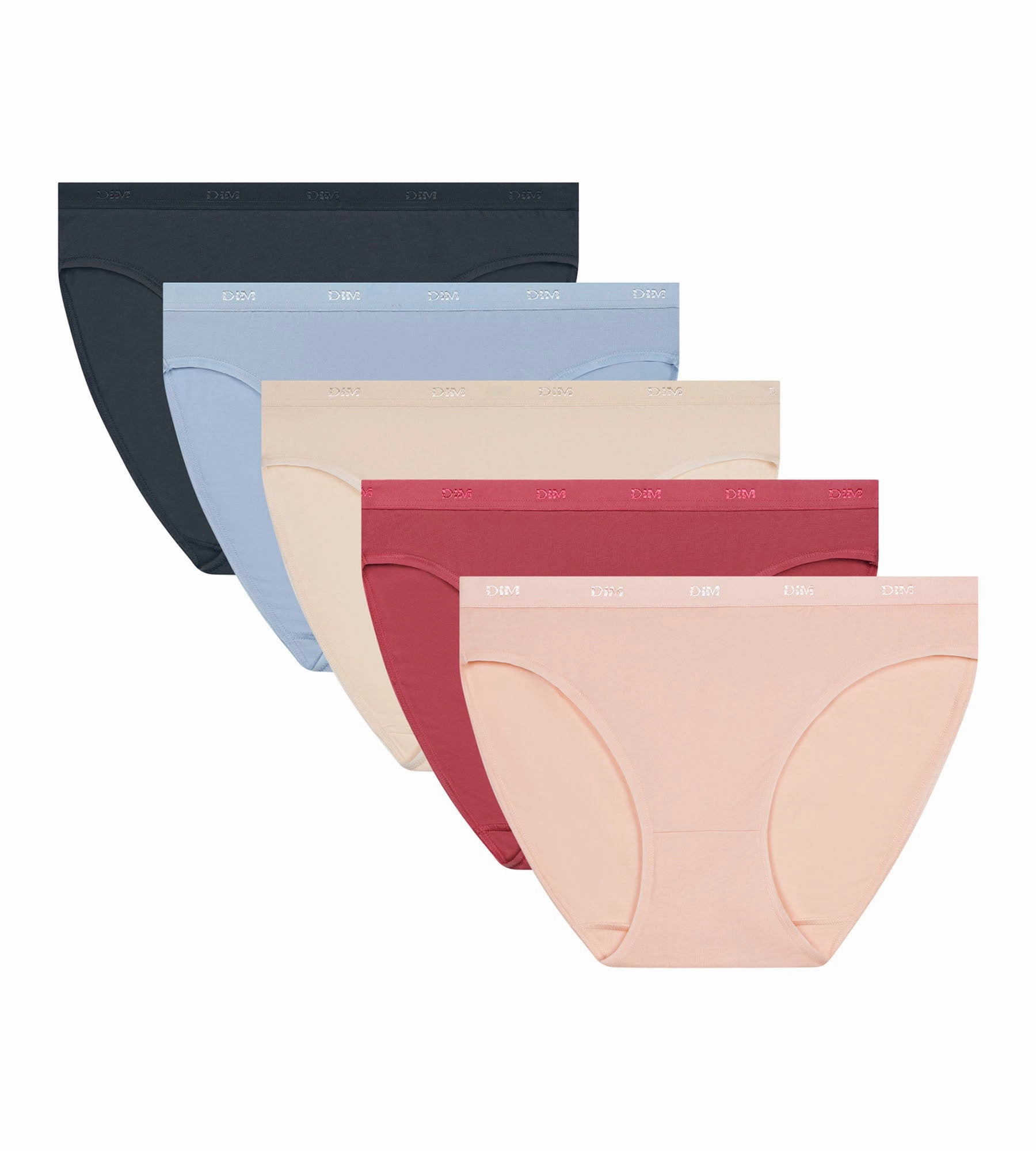Lot de 5 slips femme coton stretch Beige Rose Bleu Les Pockets Ecodim