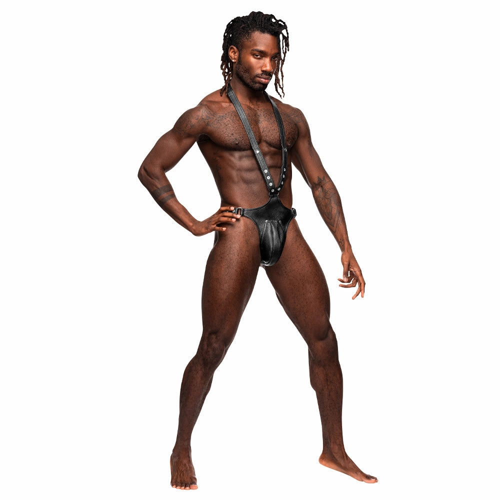 Male Power Faux Leather Capricorn Wet Look Thong Harness