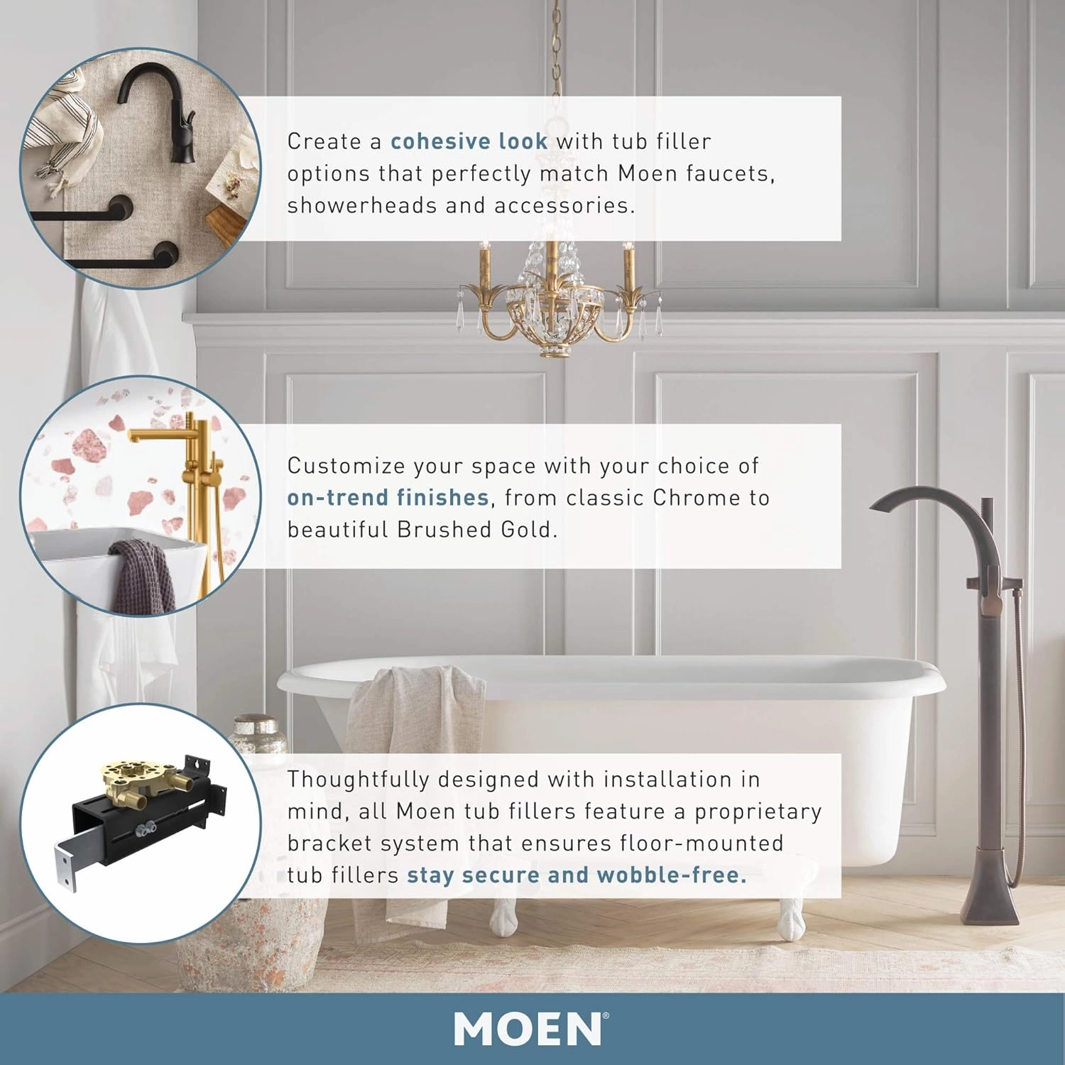 Moen 395 Align One-Handle Freestanding Floor Mount Tub Filler with Handshower, Chrome