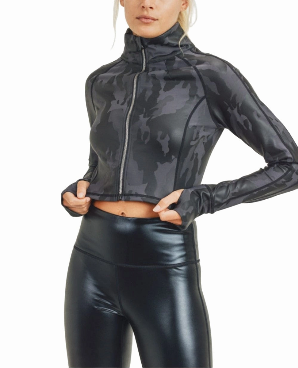 Mono B Camo Foil Cropped Raglan Jacket AJ2913