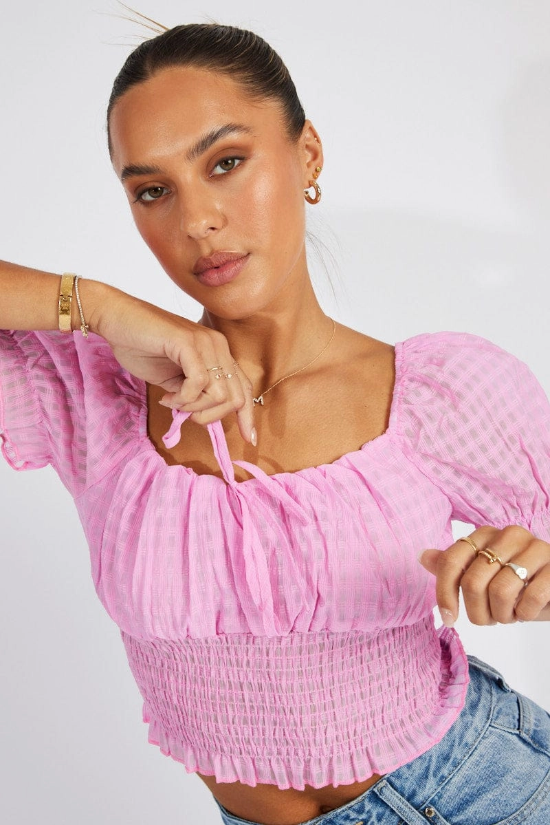 Pink Crop Top Short Sleeve