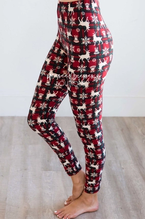 Plaid Bells, Snowflakes & Reindeer Christmas Leggings