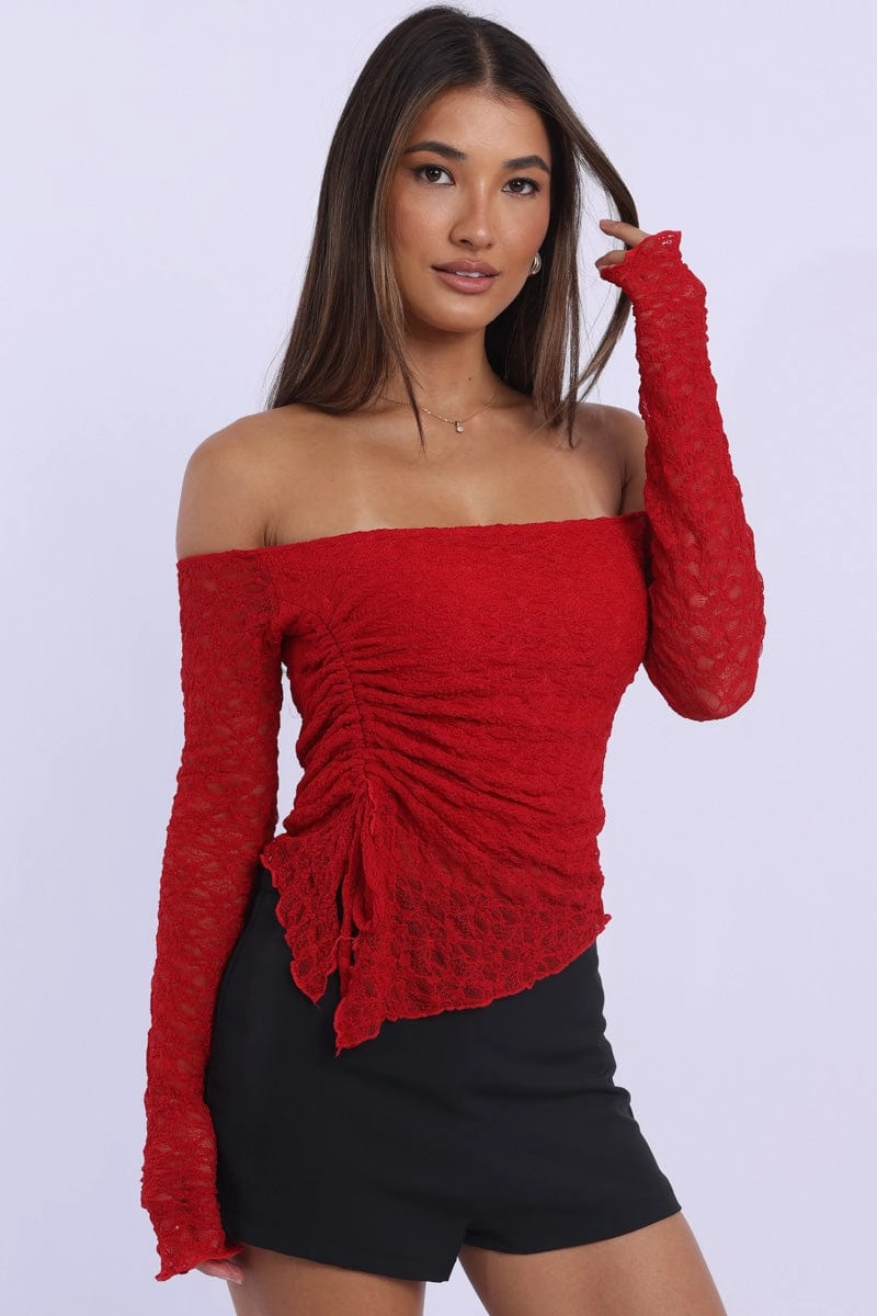 Red Off Shoulder Top Lace