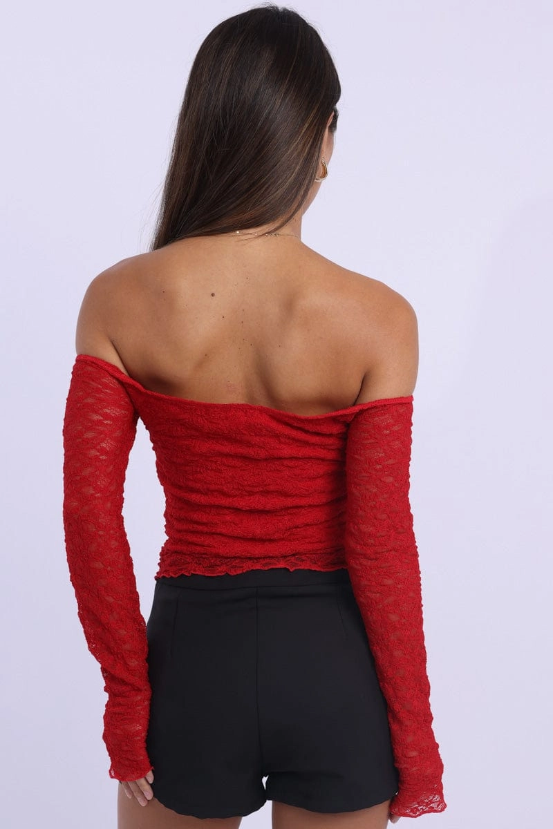 Red Off Shoulder Top Lace