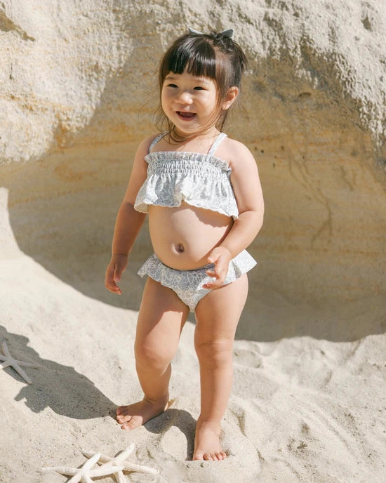 Smocked Ruffle Bikini - Blue Blossom