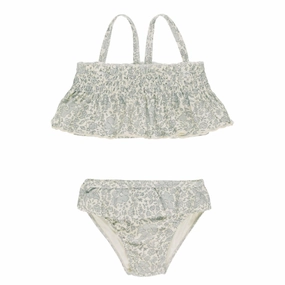 Smocked Ruffle Bikini - Blue Blossom