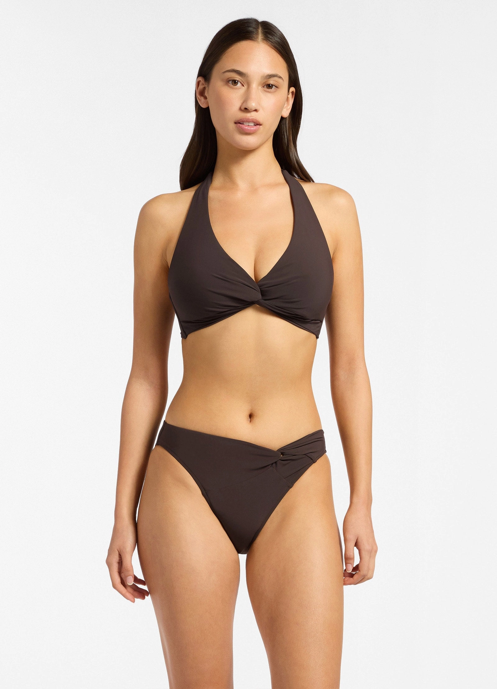 Twist Front Hipster Bikini Bottom - Chocolate