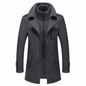 West Louis™ Business Double Collar Windbreaker Woolen Pea Coat