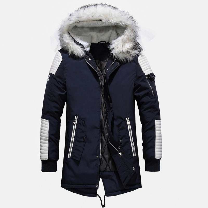 West Louis™ Fur Collar Hooded Black Color Long Parka