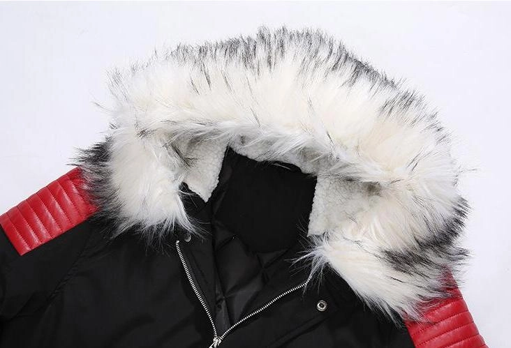 West Louis™ Fur Collar Hooded Black Color Long Parka