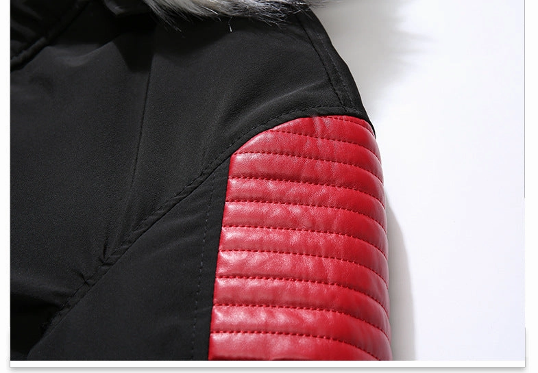 West Louis™ Fur Collar Hooded Black Color Long Parka