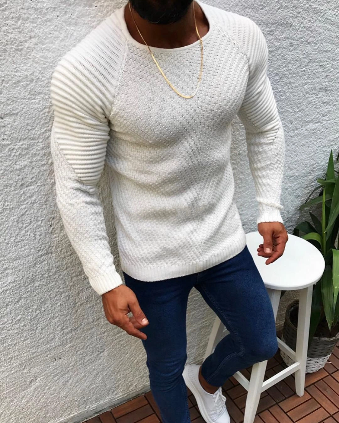 West Louis™ O-Neck Patchwork Sweater