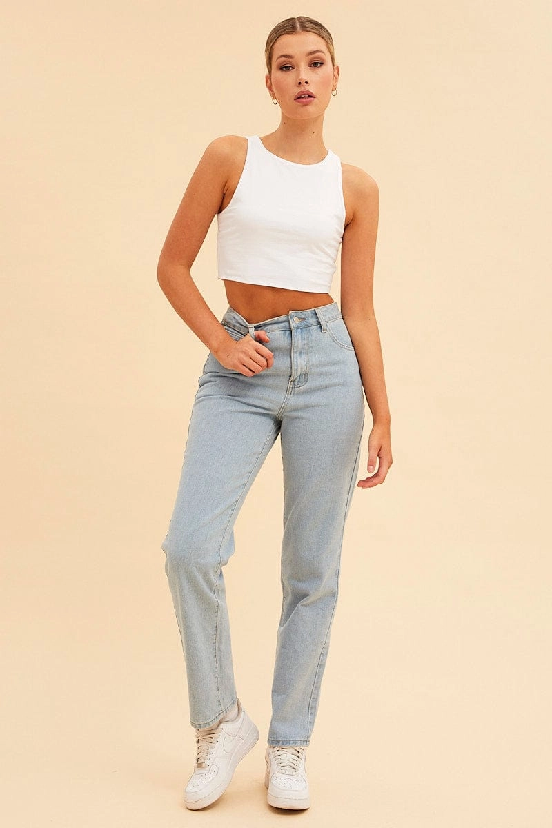 White Essential Cotton Stretch Crop Tank