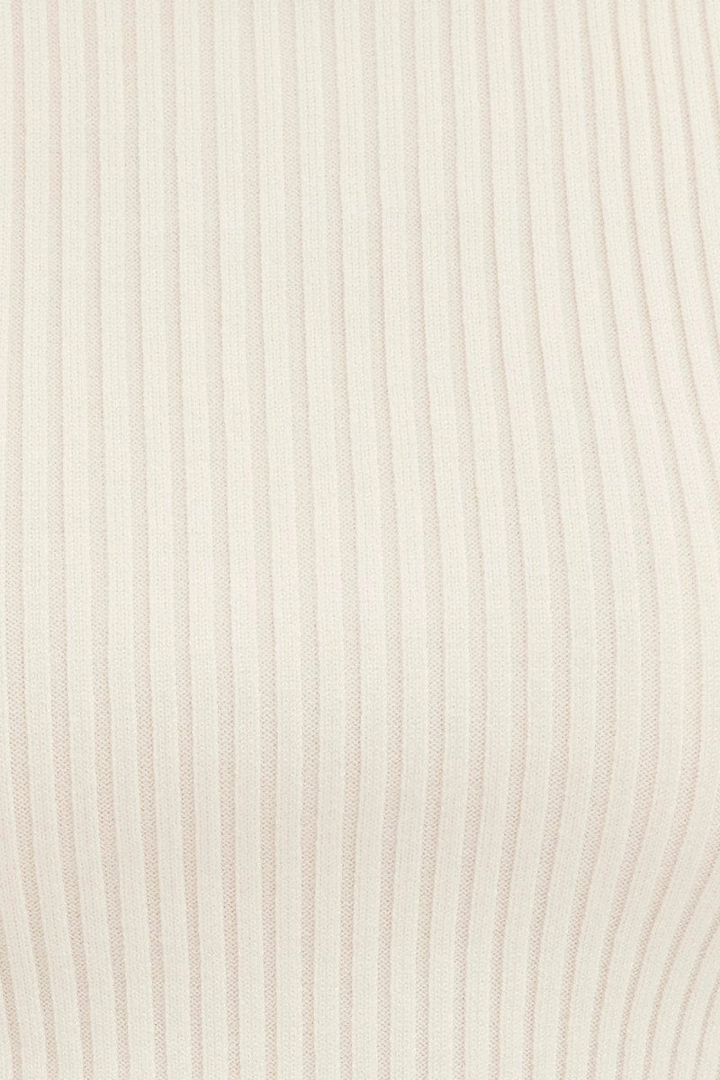 White Knit Top Sleeveless Roll Neck Crop