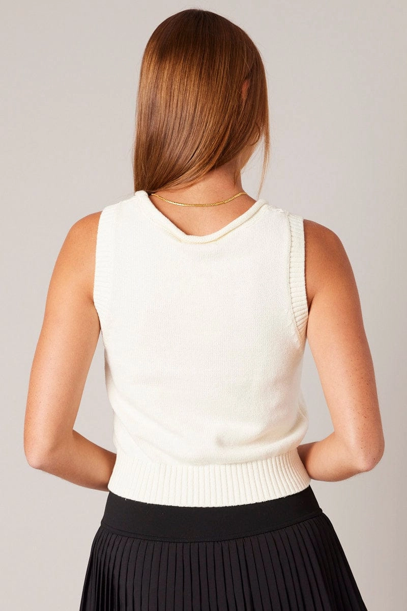 White Knit Vest Round Neck