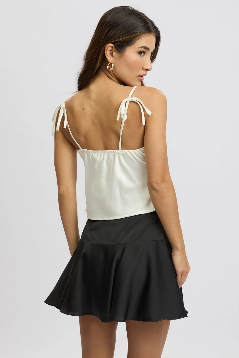 White Satin Cami Top Ruched Bust